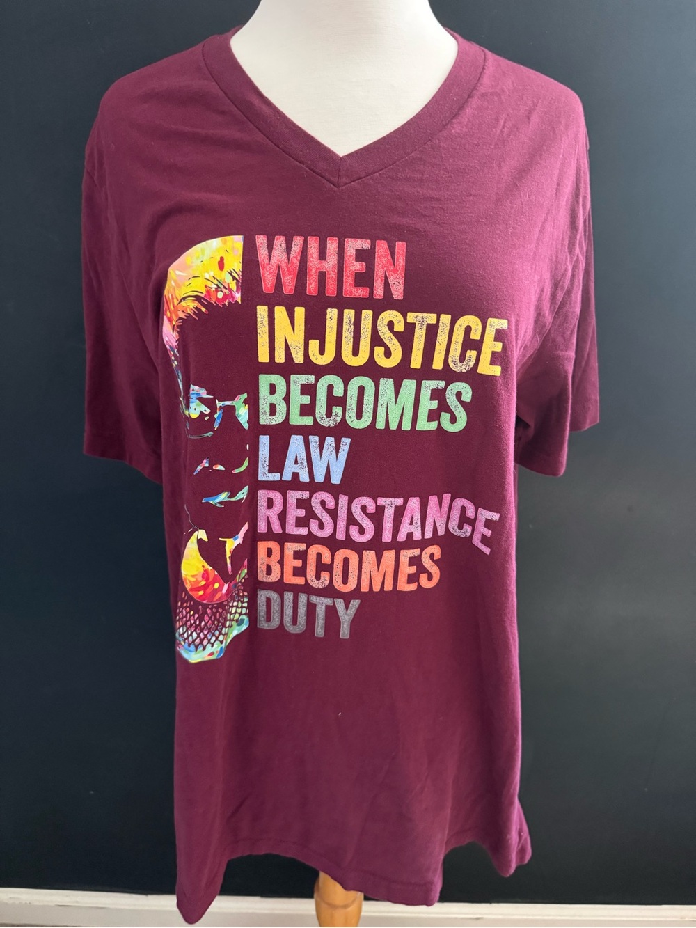 Graphic V-Neck  RBG Political Statement  Tee XL